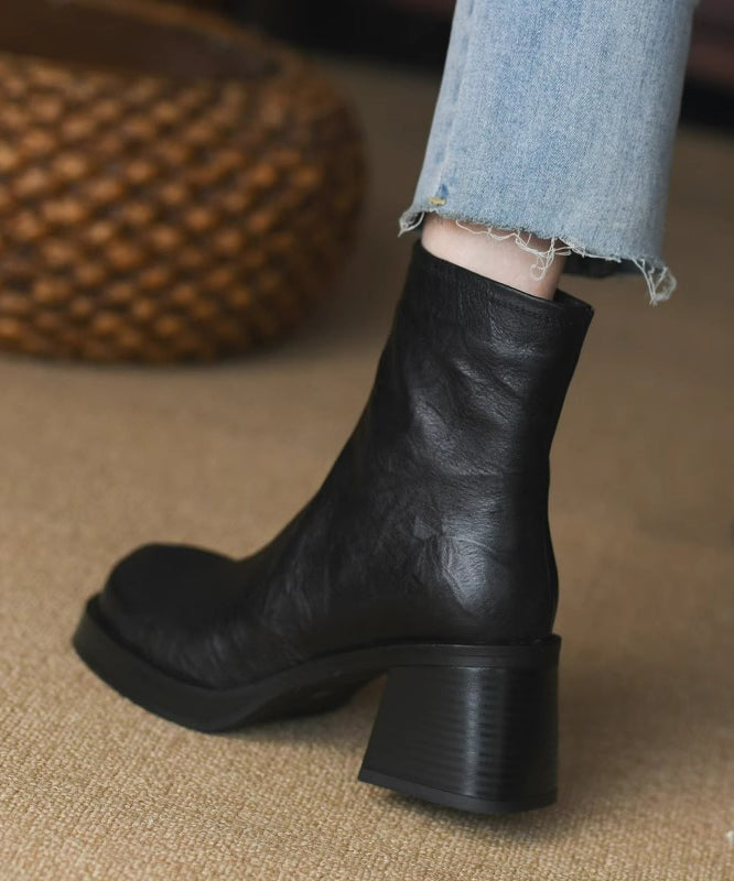 Damen-Stiefeletten mit Blockabsatz und Reißverschluss - Braun/Schwarz