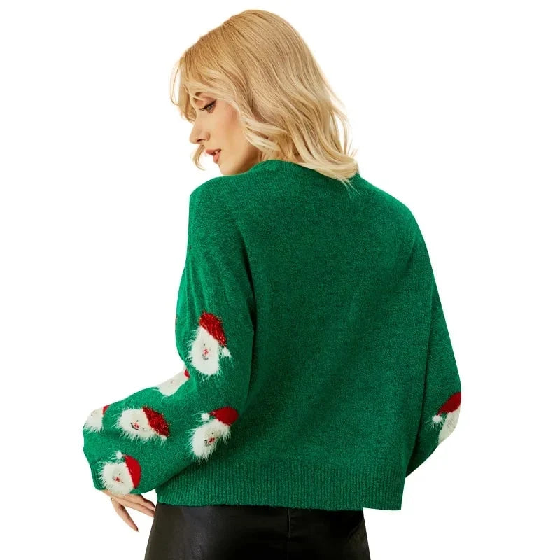 Damenpullover mit Cartoon-Muster aus Baumwollmischung – winterlicher Damen-Strickpullover mit Rundhalsausschnitt