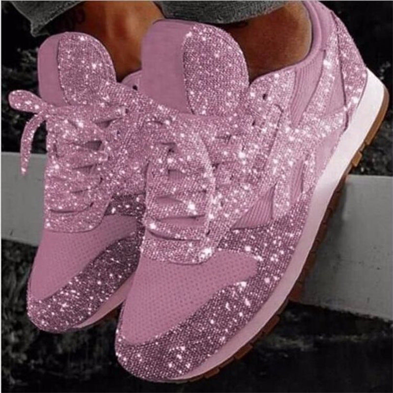 Glitzernde Damen-Sneaker in schimmernder Strass-Optik mit atmungsaktivem Strick-Obermaterial und gepolsterter Innensohle