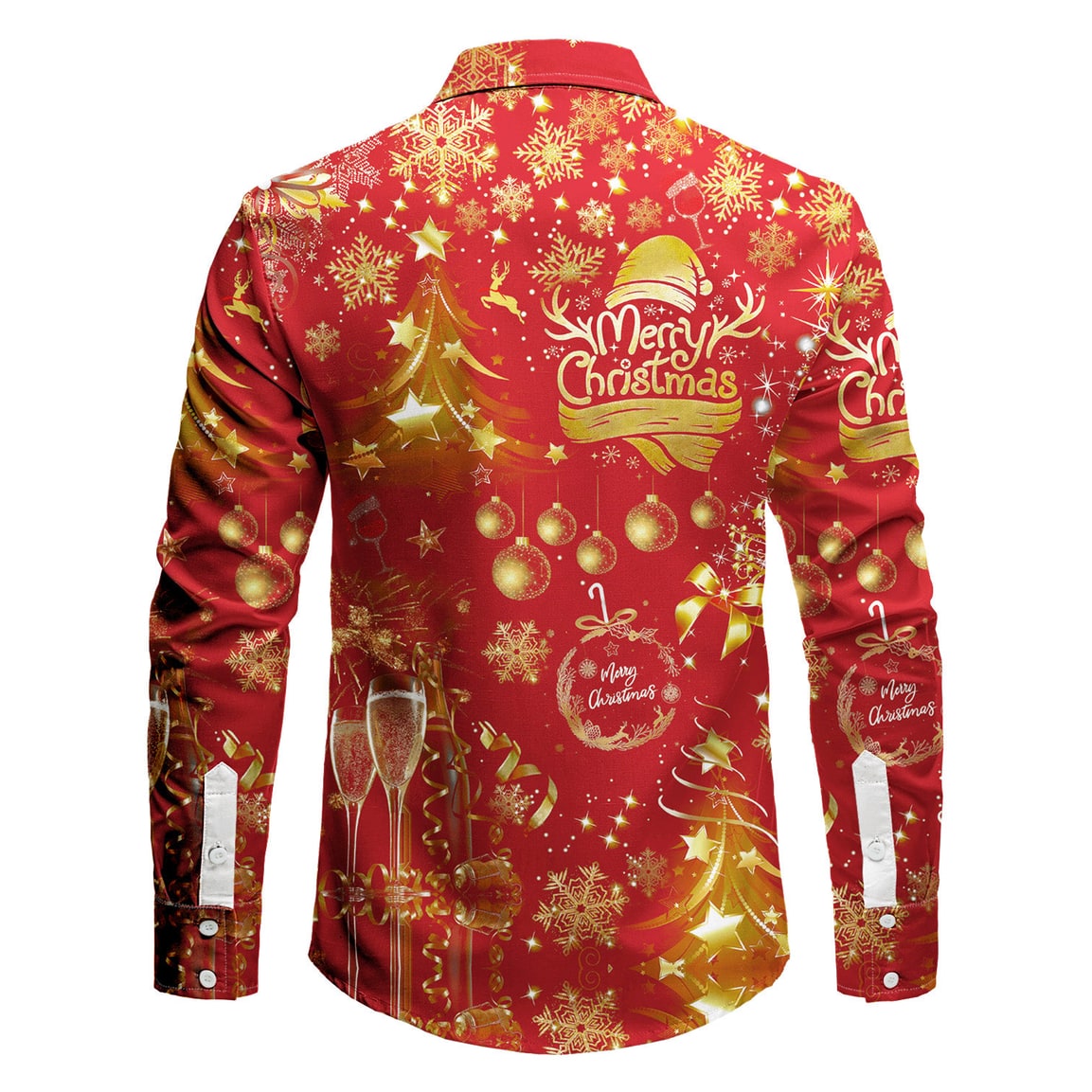 Herren-Weihnachtshemd mit durchgehender Knopfleiste, weißen Knöpfen, Haifischkragen und lustigem Weihnachtsprint