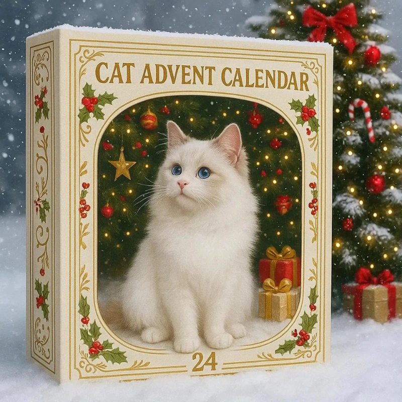 Katzen-Adventskalender in Weihnachtsbaumform