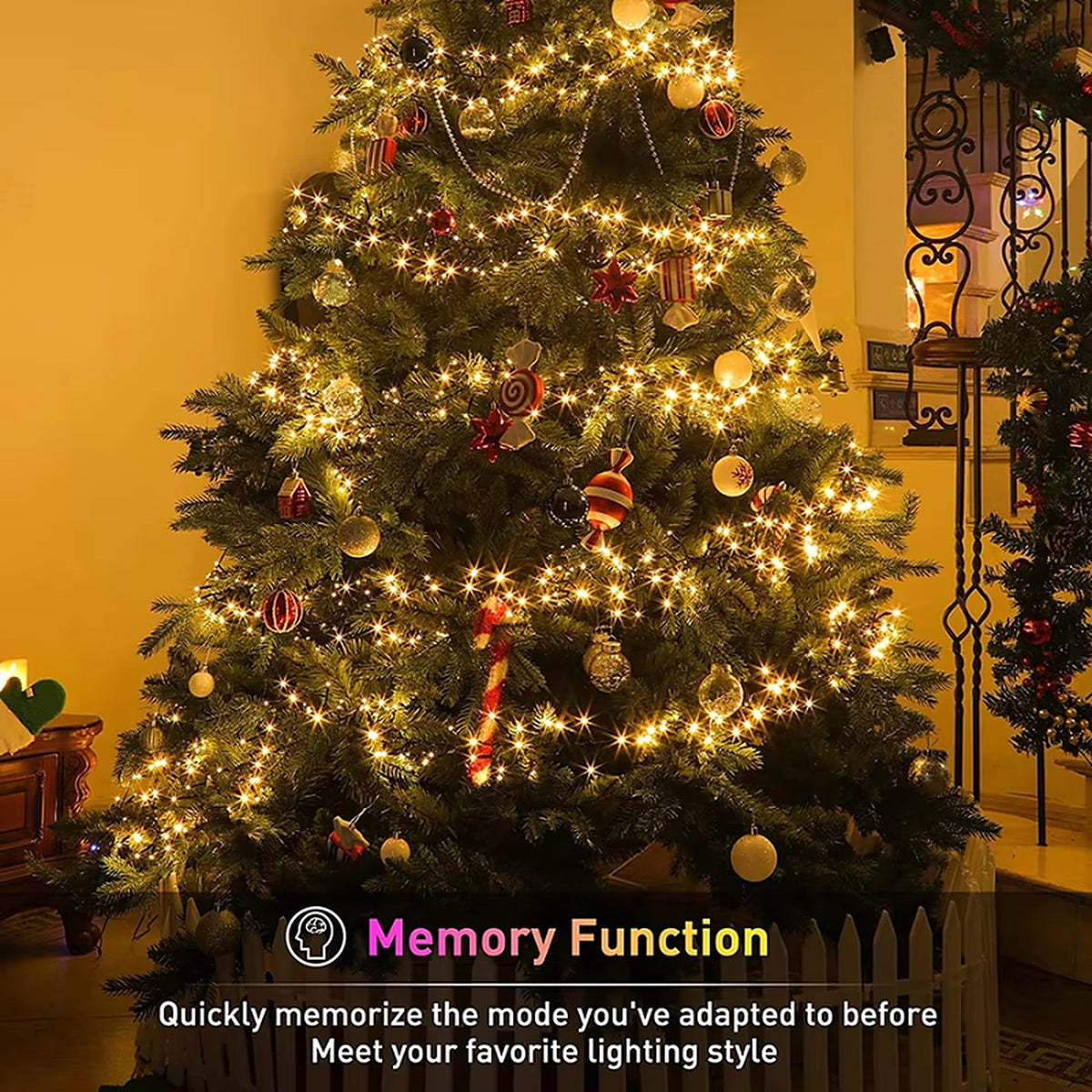 LED-Cluster-Lichterkette für den Weihnachtsbaum mit grünem Kabel und Fernbedienung