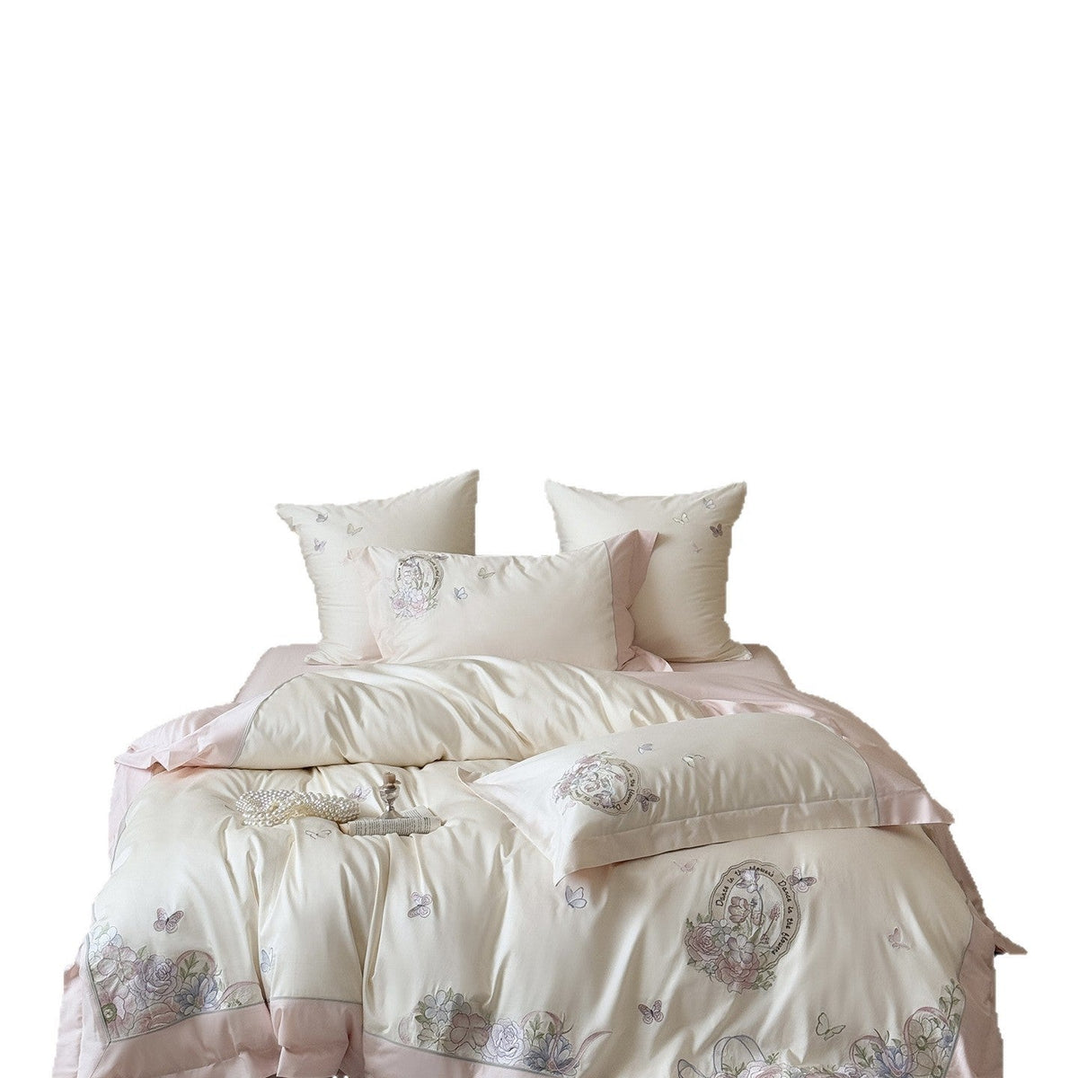 Luxuriöses Satin-Bettwäsche-Set mit floraler Stickerei