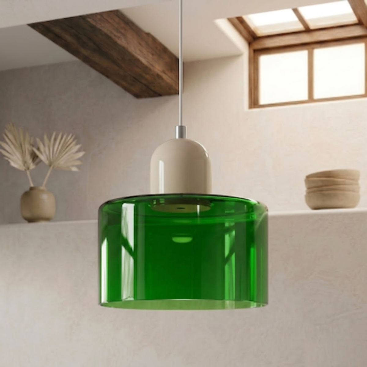 Moderne Glas-Pendelleuchte in Trommelform