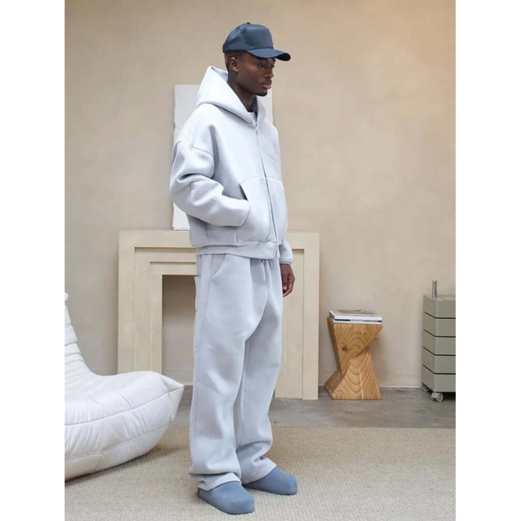 Oversized-Jogginganzug-Set für Herren mit Zip-Hoodie und Wide-Leg-Jogginghose