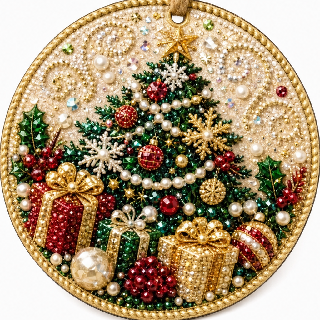 Perlen- und Schmuckstein-Weihnachtsbaumanhänger, 6er-Set