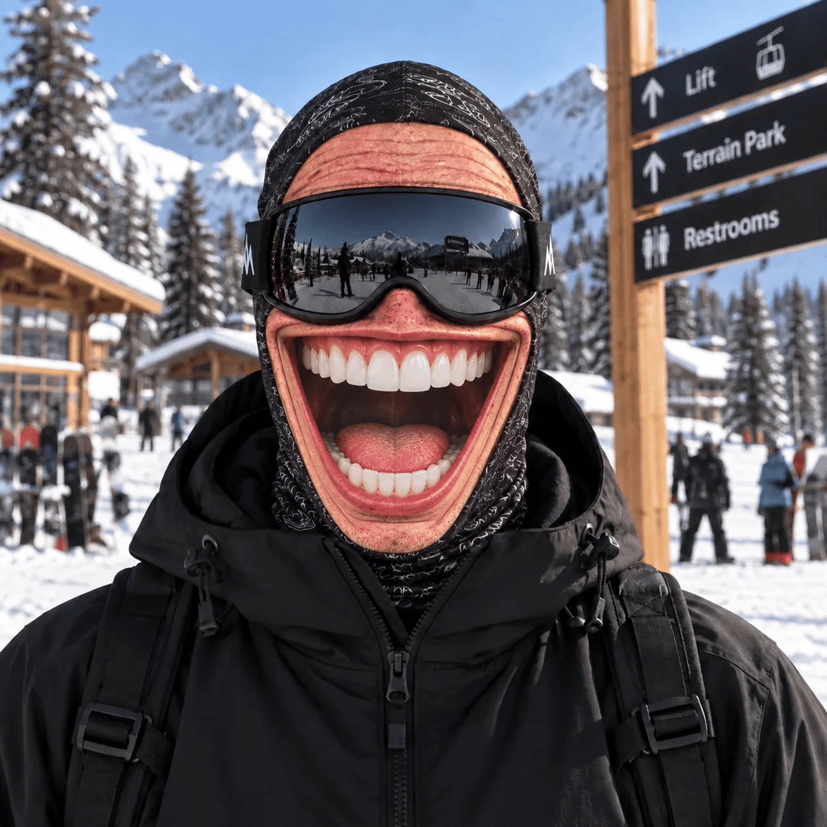 Realistische Sturmhaube mit Gesichtsmotiv – Lustige Ski- und Snowboardmaske für kaltes Wetter