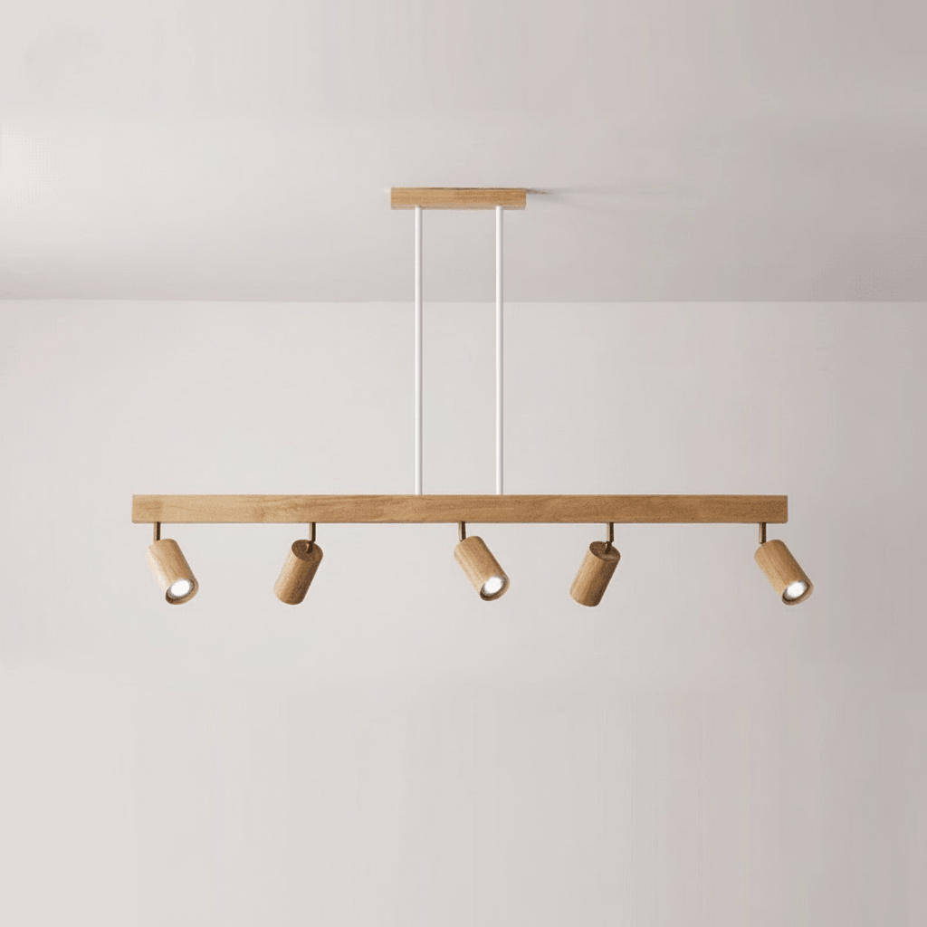 Verstellbare LED-Deckenleuchte aus Massivholz