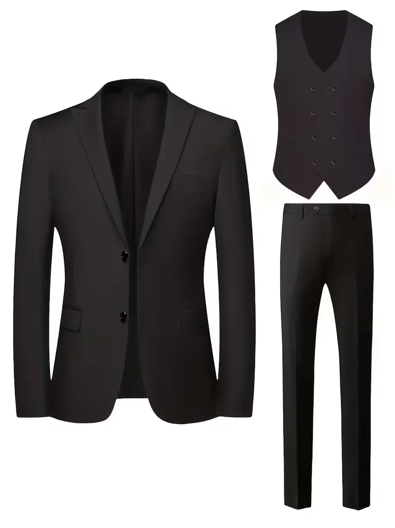 3-teiliger Slim-Fit-Herrenanzug mit zweireihiger Weste