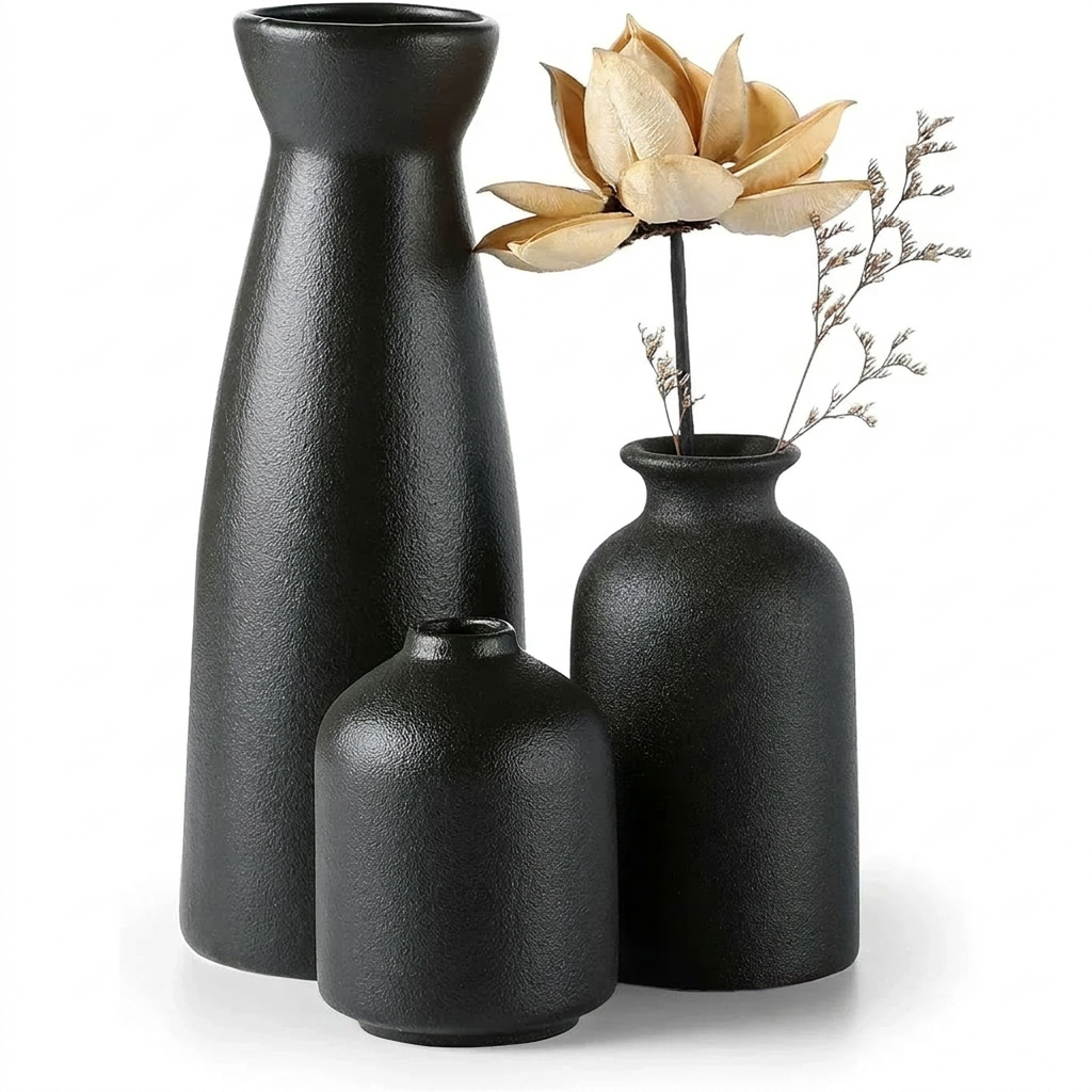 3-teiliges Keramikvasen-Set im erdigen Stil