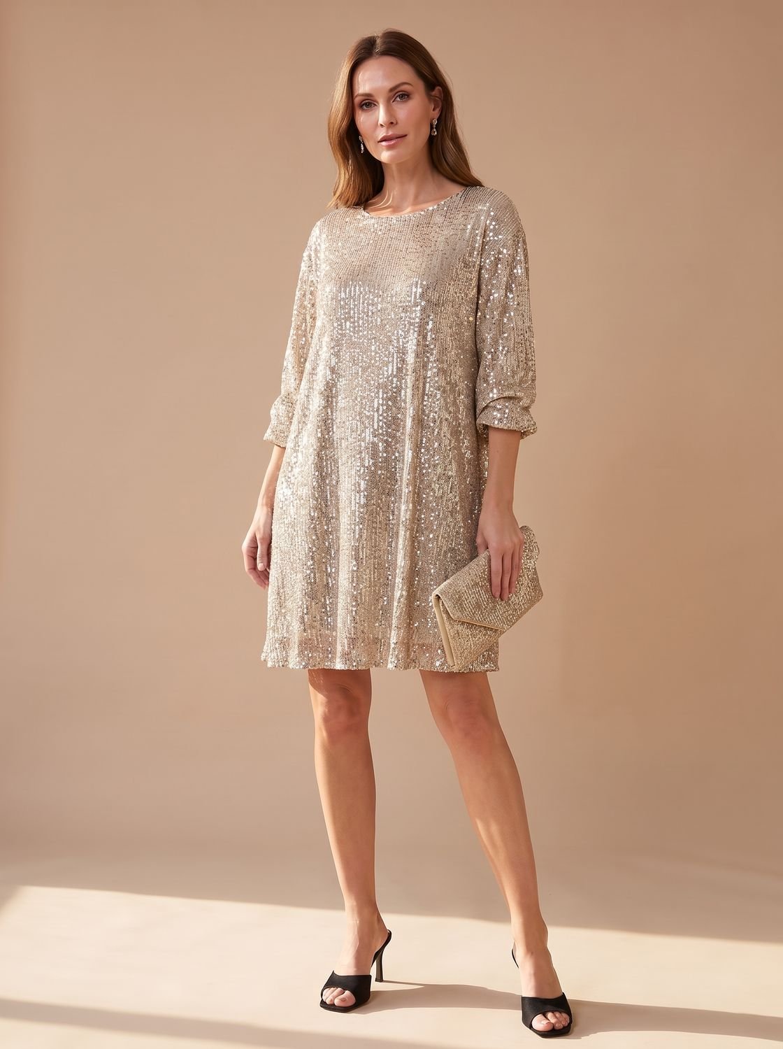 Asymmetrisches Pailletten-Minikleid für Damen mit drapiertem Ärmel für die Weihnachtsfeier