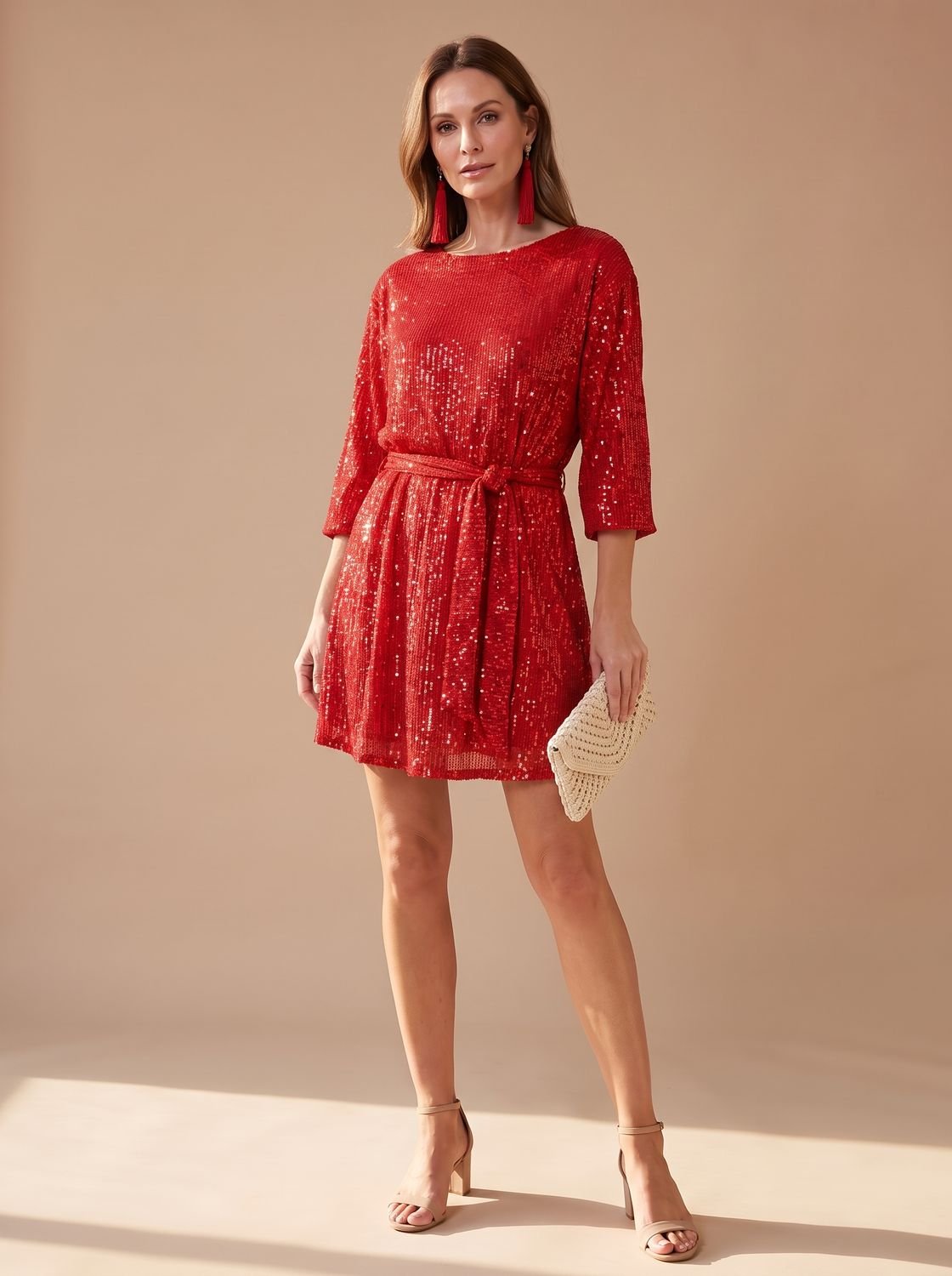Asymmetrisches Pailletten-Minikleid für Damen mit drapiertem Ärmel für die Weihnachtsfeier