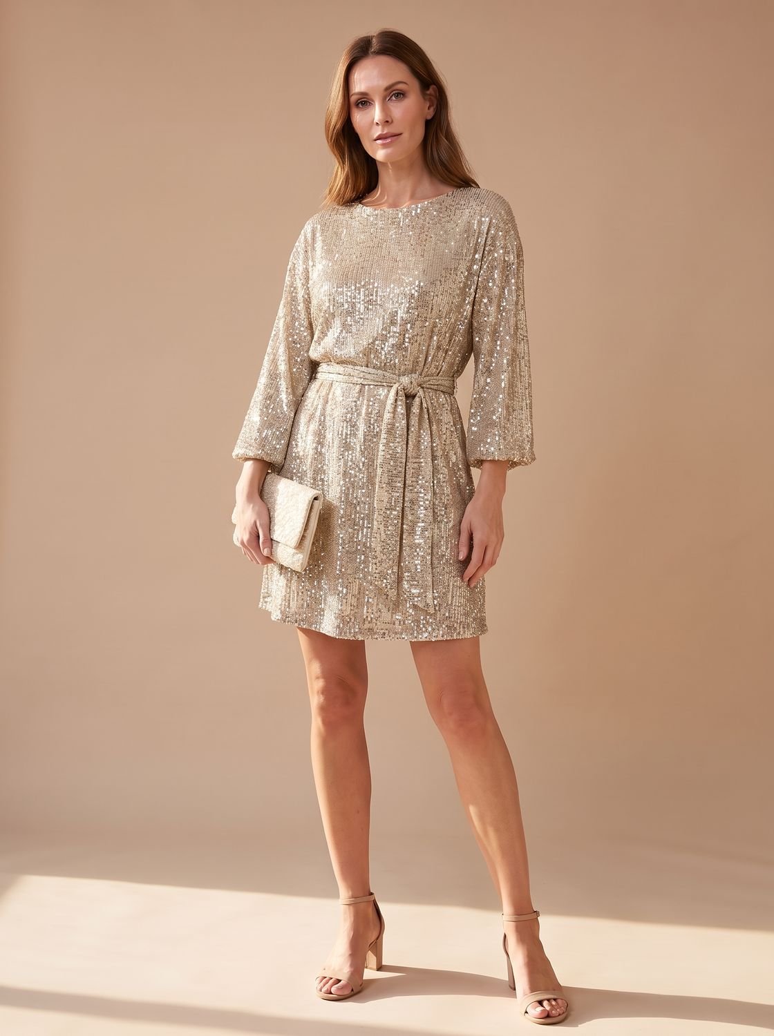 Asymmetrisches Pailletten-Minikleid für Damen mit drapiertem Ärmel für die Weihnachtsfeier