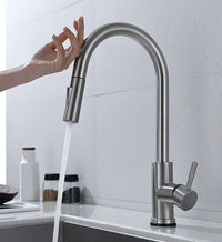 Ausziehbare Küchenarmatur mit optionaler Berührungssteuerung – Mischbatterie mit flexiblem Auslauf, moderner Wasserhahn aus Messing