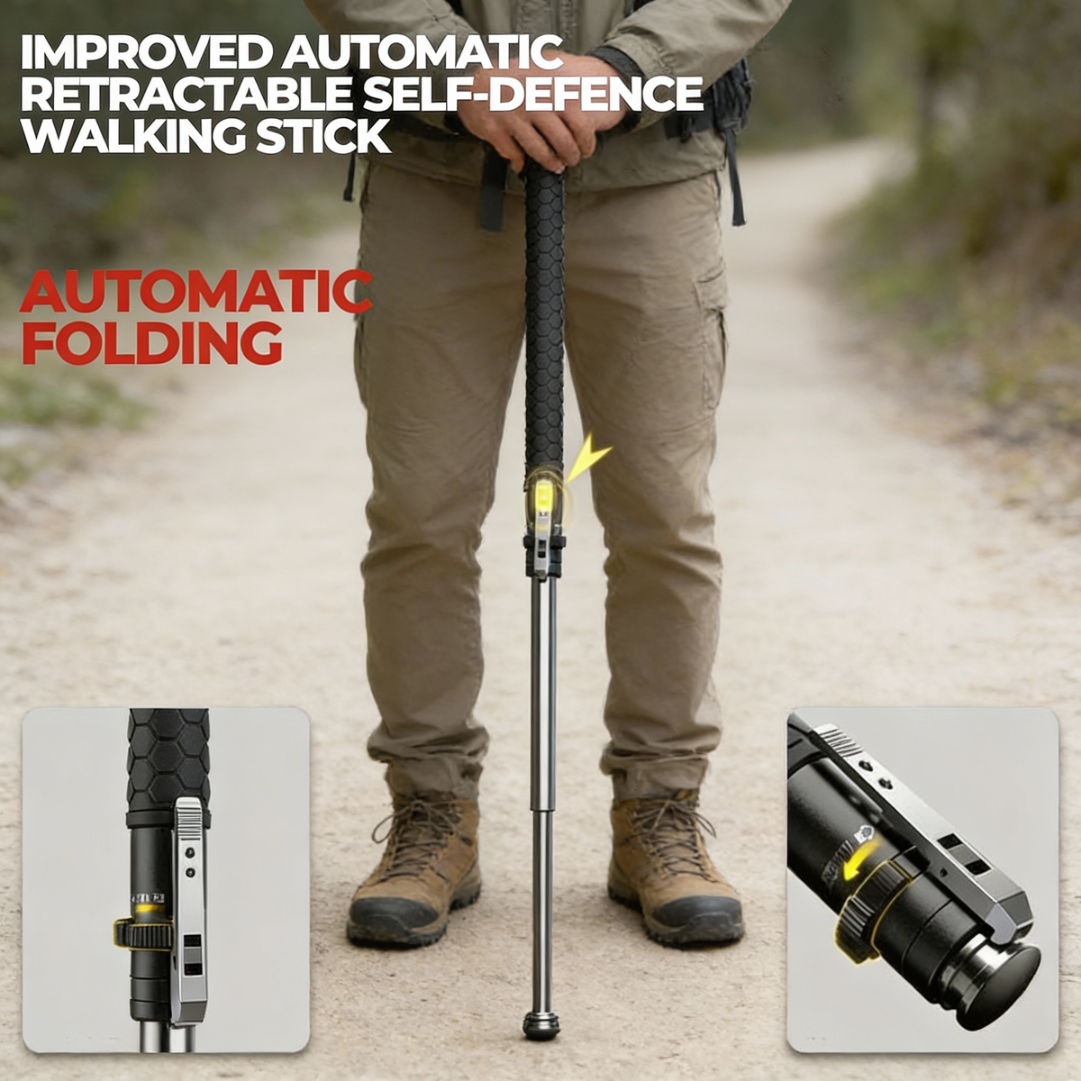 Automatischer Wanderstock und Trekkingstock mit Sicherheitsfunktion und LED-Licht