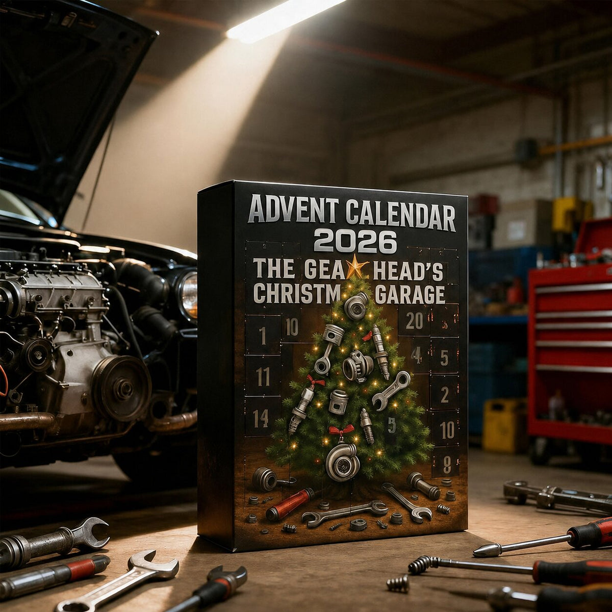 Autoteile-Adventskalender 2026 – 24-Tage-Werkstatt-Countdown mit Werkzeug- und Werkstattmotiven