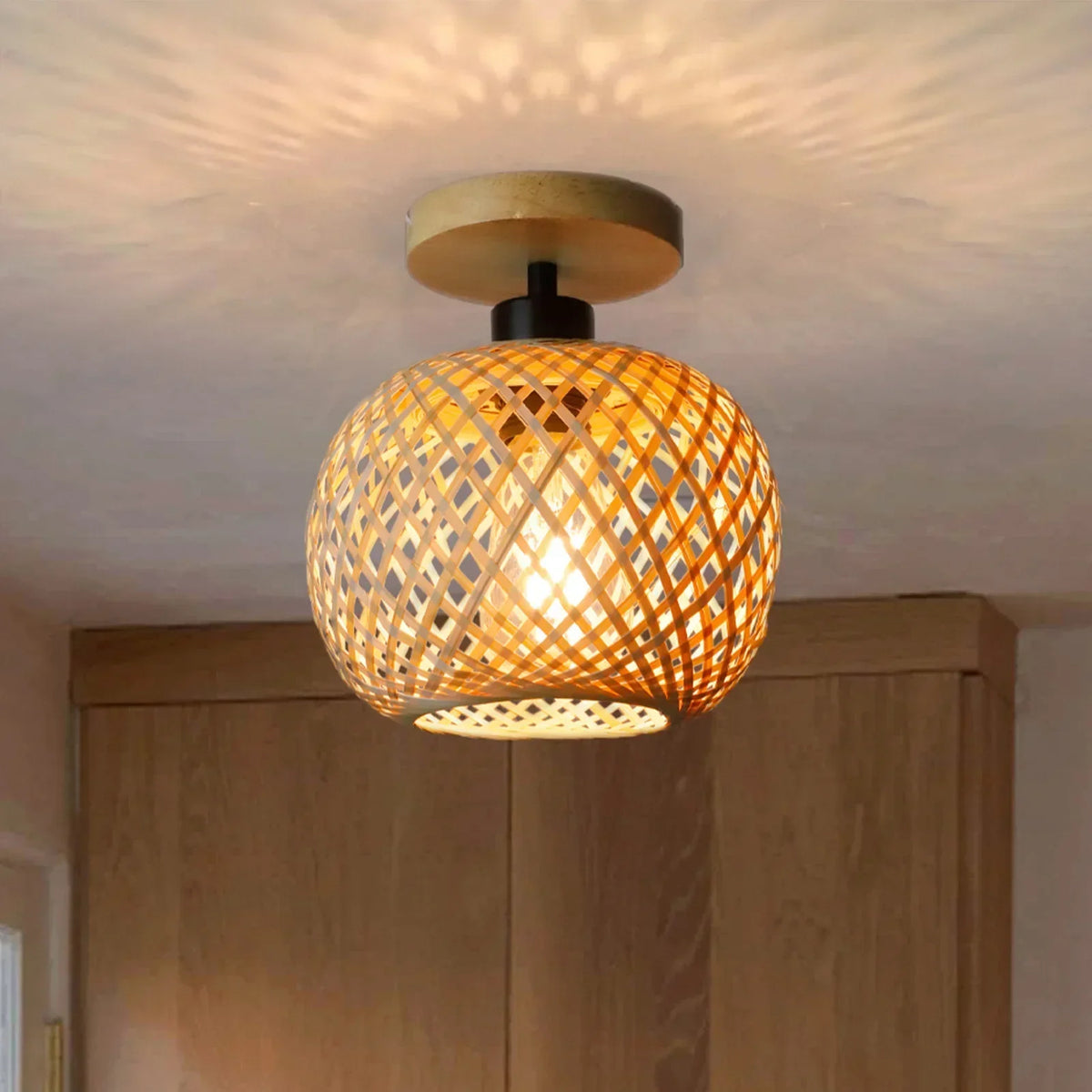 Bambus-Deckenleuchte | Handgeflochtene LED-Rattanleuchte