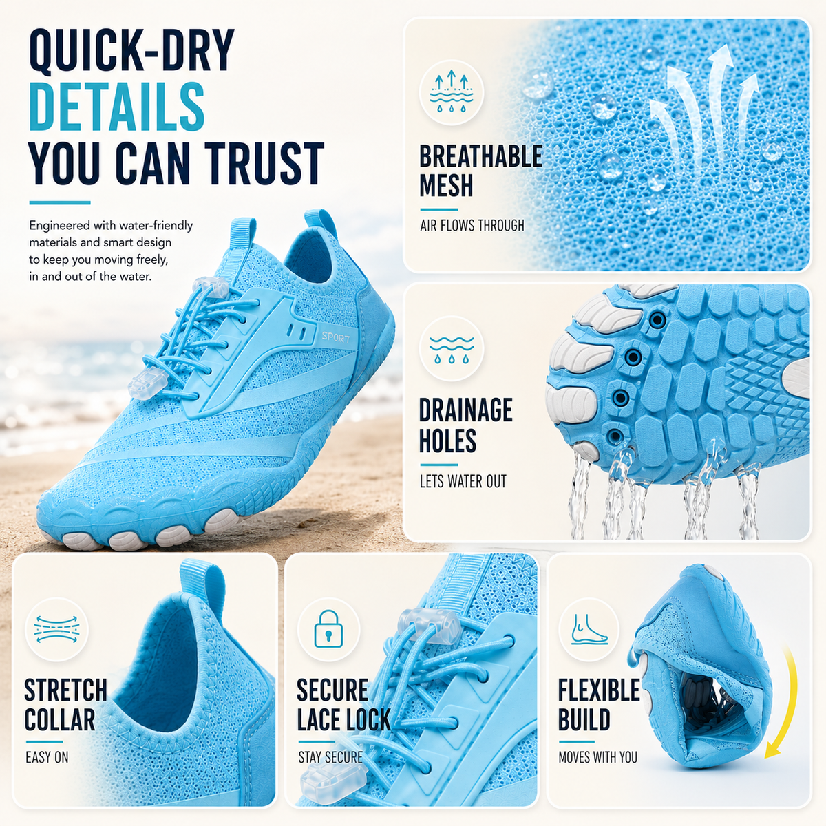Barfuß-Wasserschuhe – schnelltrocknende, rutschfeste Strandschuhe