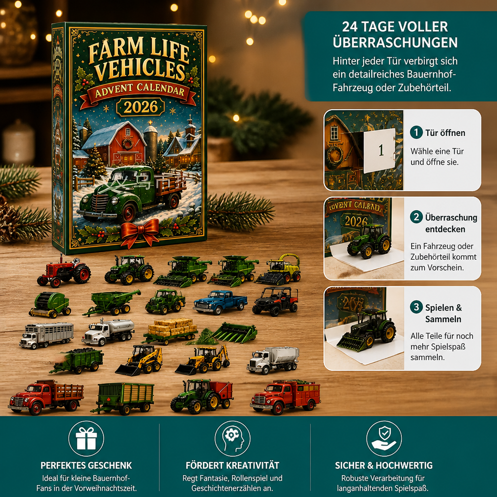 Bauernhof-Fahrzeuge Adventskalender 2026 – 24 Tage landwirtschaftliche Fahrzeuge