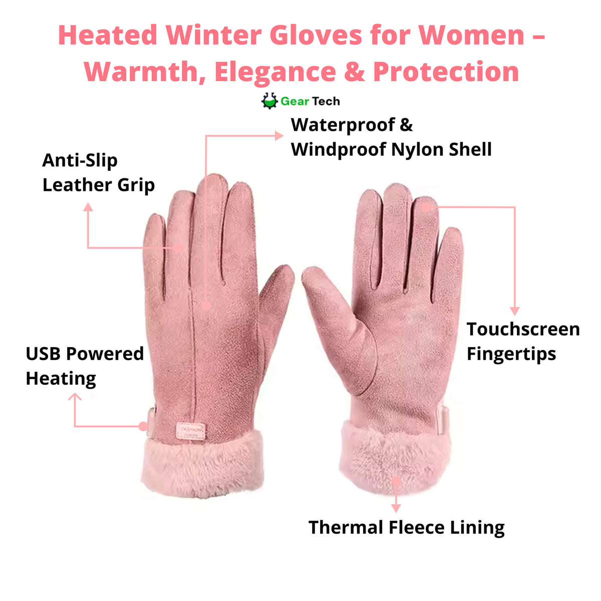 Beheizbare Winterhandschuhe für Damen – wasserdichte Thermo-Handschuhe mit Touchscreen-Funktion, über USB aufladbar