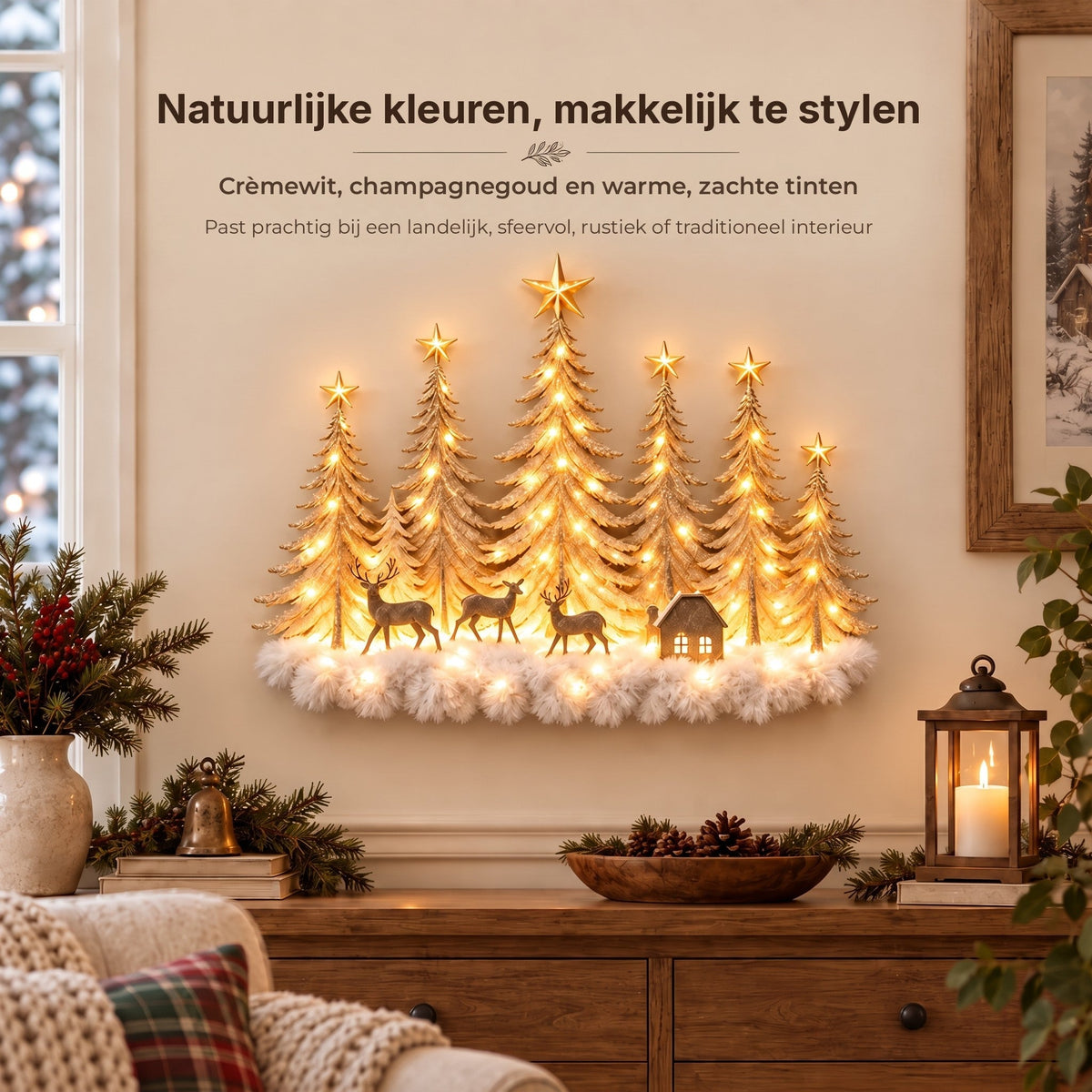 Beleuchtete Winterwald-Wanddekoration – 3D-Weihnachtslandschaft mit Hirschen und warmem LED-Licht