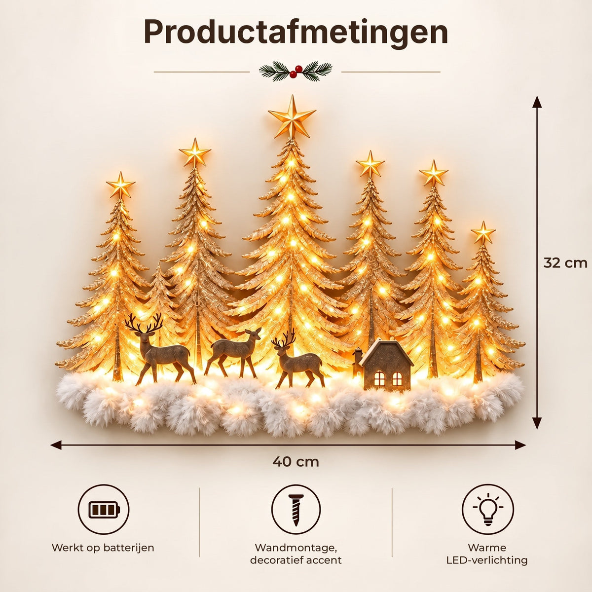 Beleuchtete Winterwald-Wanddekoration – 3D-Weihnachtslandschaft mit Hirschen und warmem LED-Licht