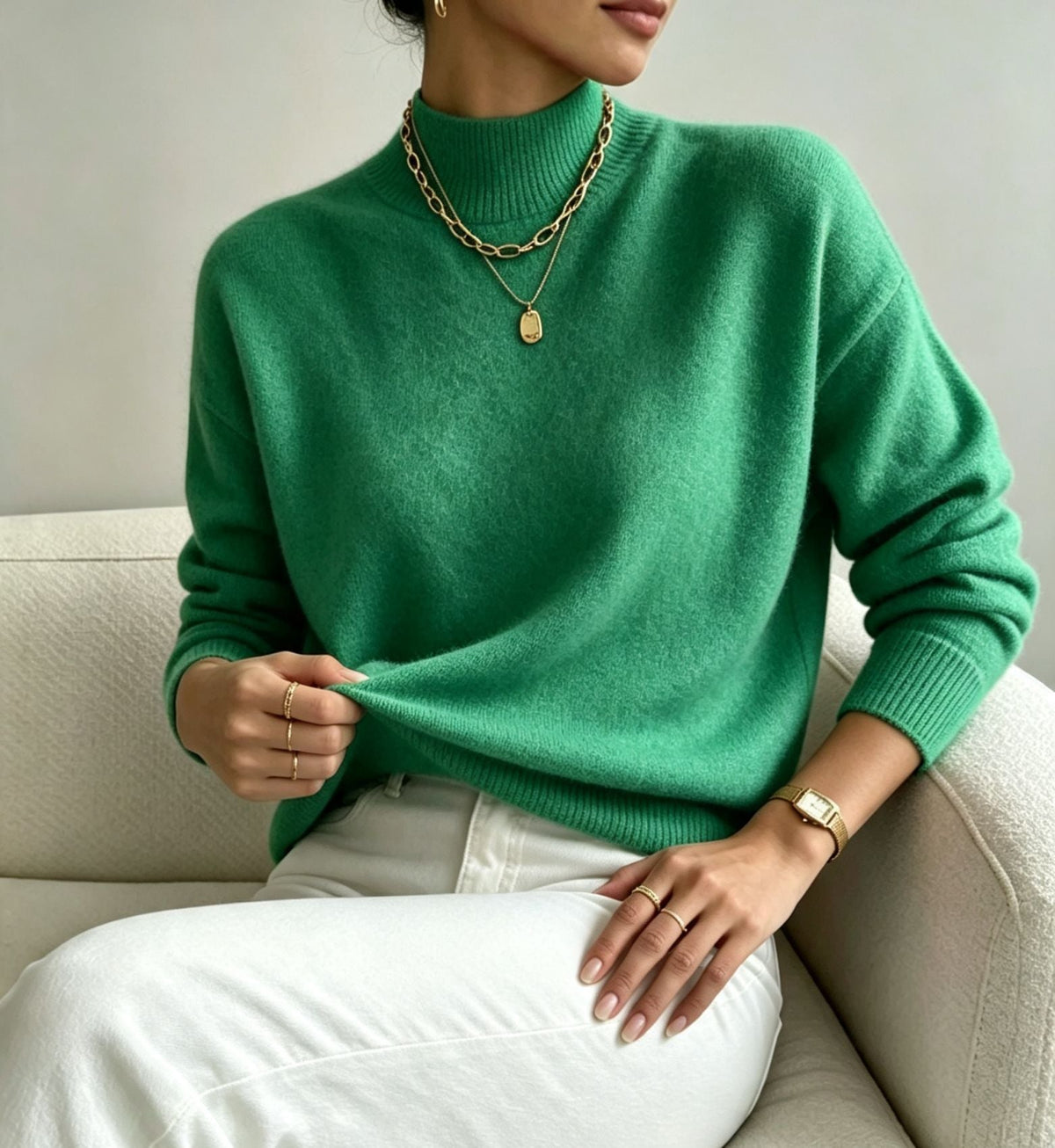 Bequemer Feinstrickpullover für Damen mit Stehkragen und überschnittenen Schultern