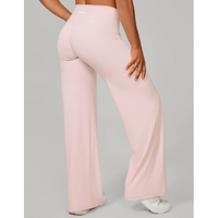 Damen-Hose mit weitem Bein, hoher Taille, elastischem Bund und Seitentaschen