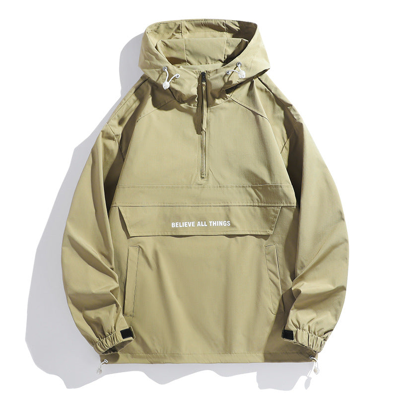 Damen-Kapuzenanorak mit halbem Reißverschluss, Kängurutasche und verstellbarem Saum