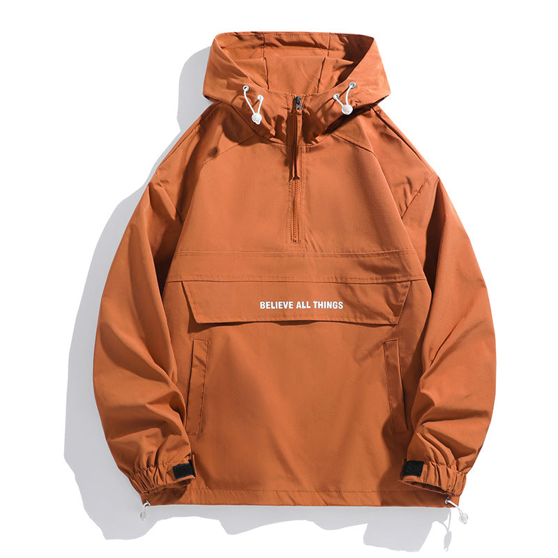 Damen-Kapuzenanorak mit halbem Reißverschluss, Kängurutasche und verstellbarem Saum