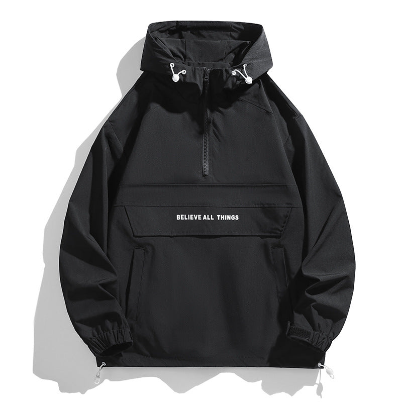 Damen-Kapuzenanorak mit halbem Reißverschluss, Kängurutasche und verstellbarem Saum