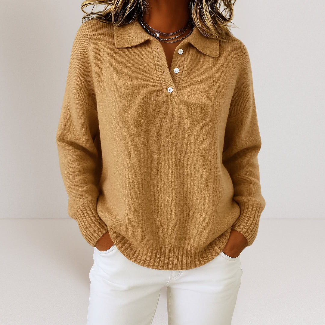 Damen-Pullover mit Polokragen und Knopfleiste