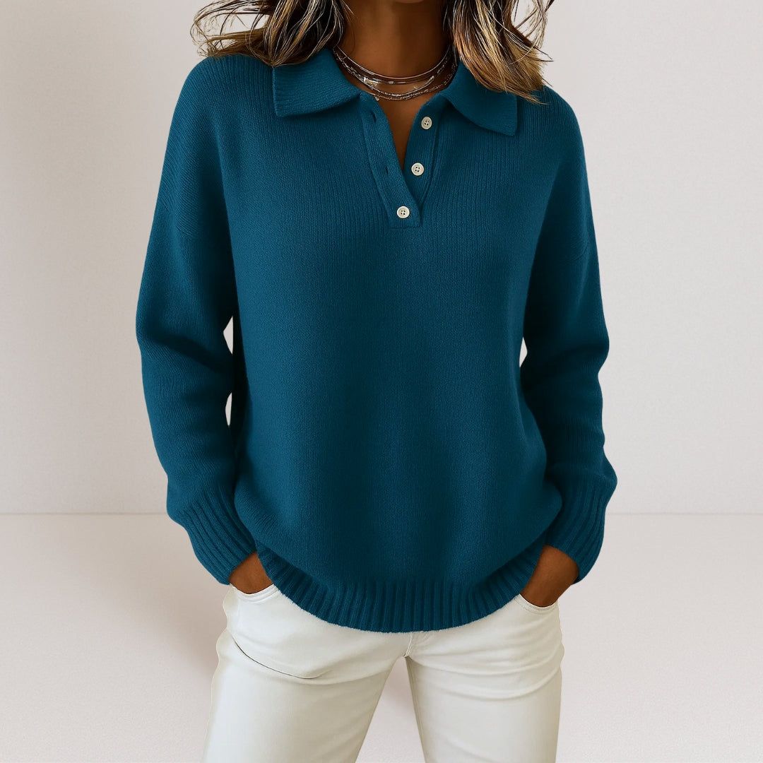 Damen-Pullover mit Polokragen und Knopfleiste