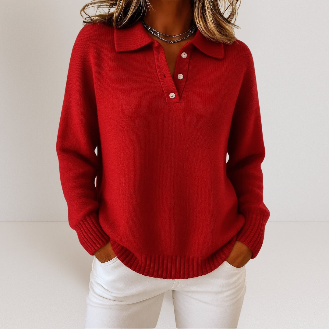 Damen-Pullover mit Polokragen und Knopfleiste