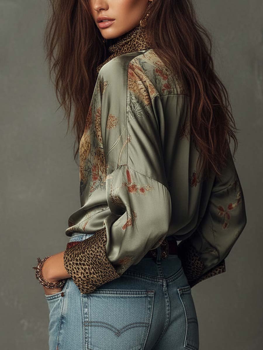 Damen-Satinbluse mit Knopfleiste