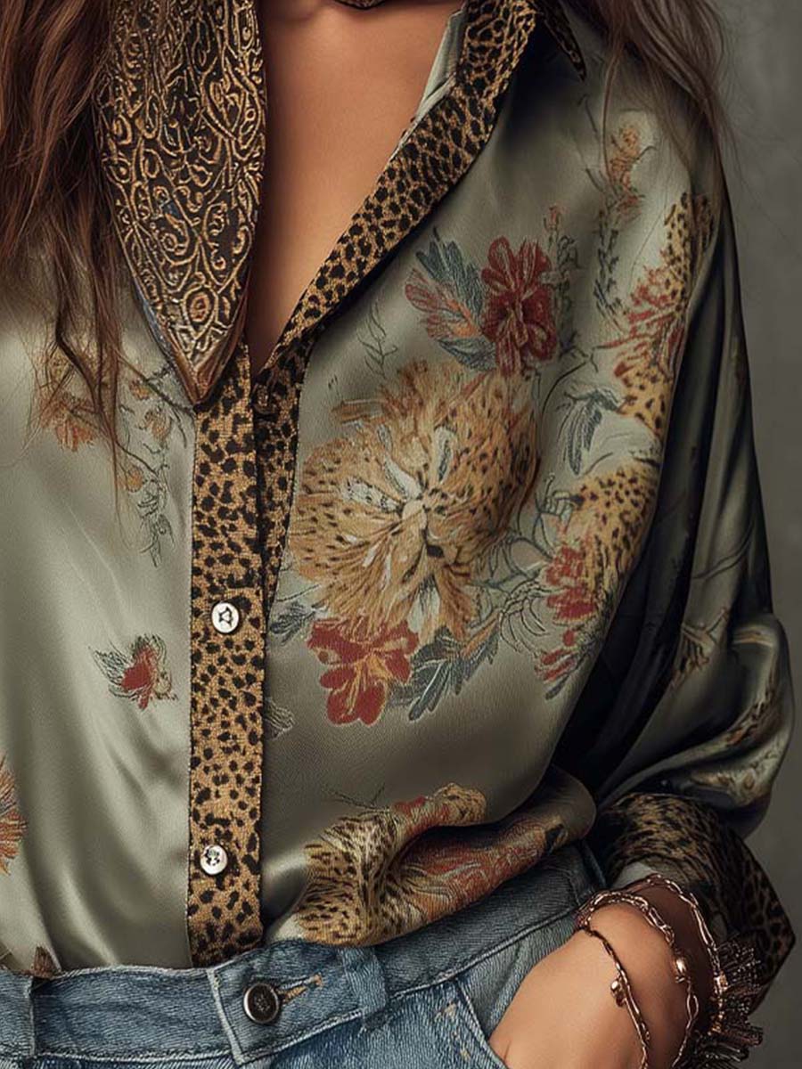 Damen-Satinbluse mit Knopfleiste