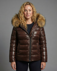 Damen-Steppjacke mit Kunstfellkragen