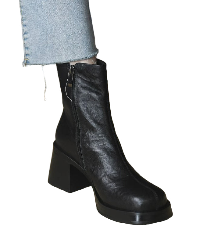 Damen-Stiefeletten mit Blockabsatz und Reißverschluss - Braun/Schwarz