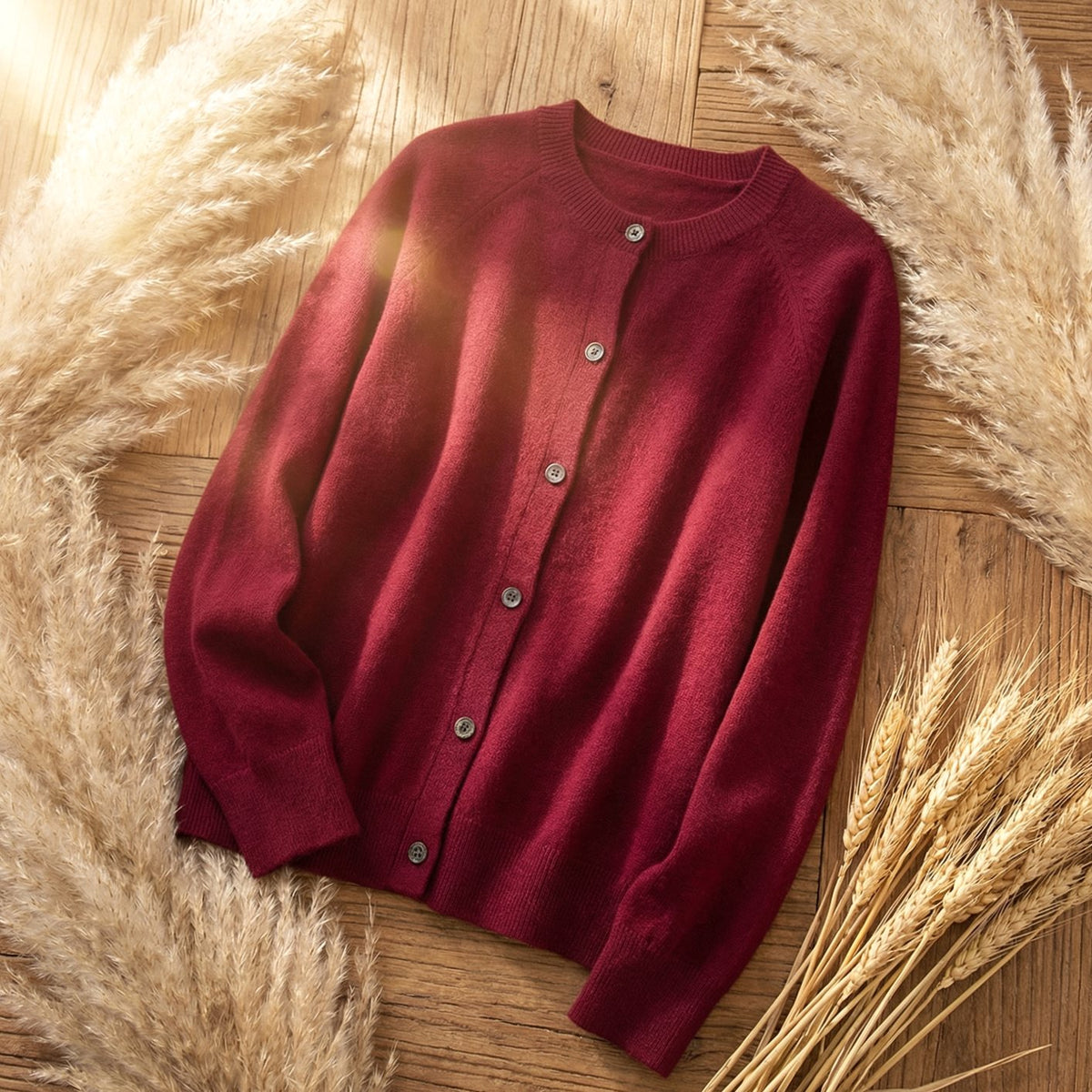 Damen-Strickjacke aus Merinowolle mit langen Ärmeln und Knopfleiste