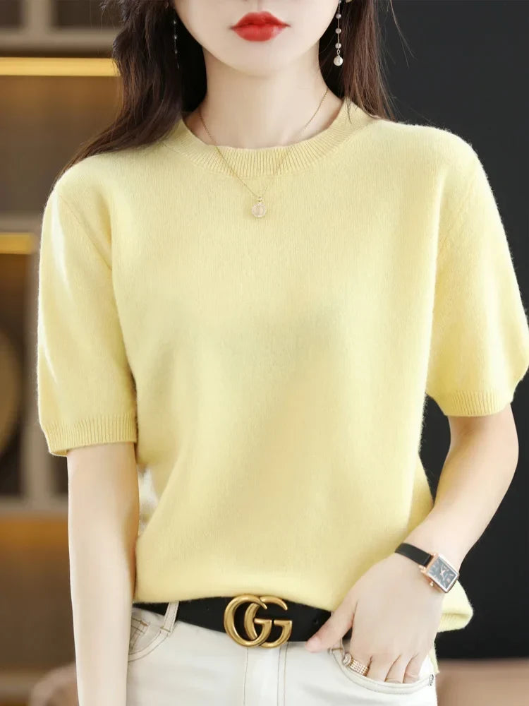 Damen-Strickpullover aus Merinowollmischung mit Rundhalsausschnitt