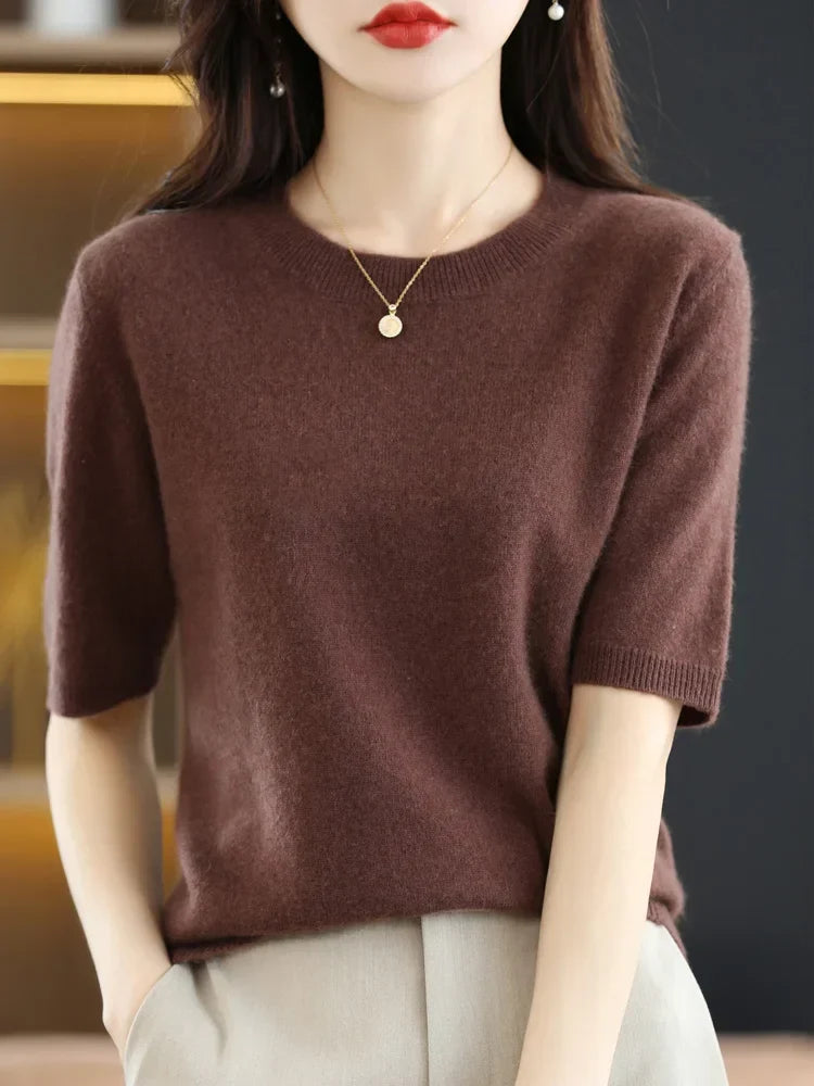 Damen-Strickpullover aus Merinowollmischung mit Rundhalsausschnitt