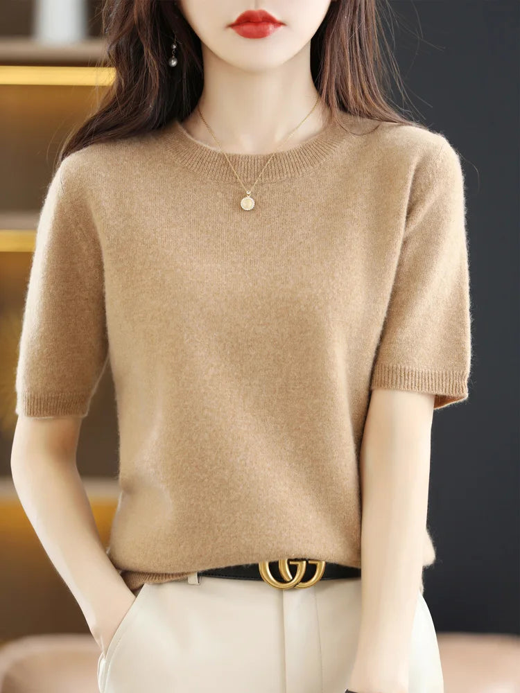 Damen-Strickpullover aus Merinowollmischung mit Rundhalsausschnitt