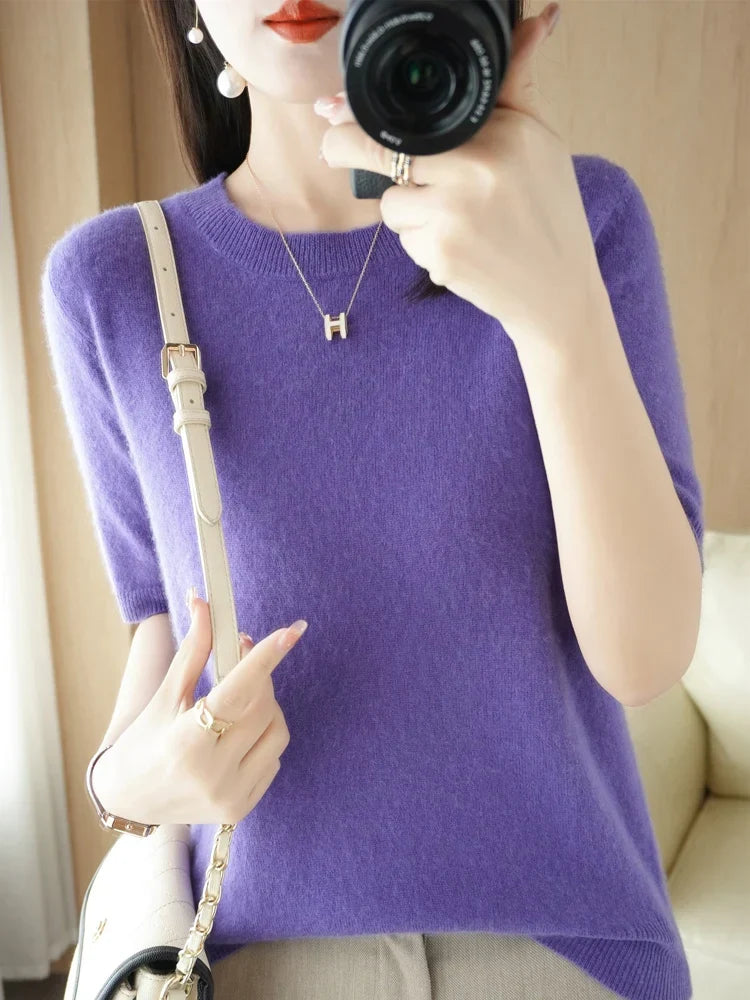 Damen-Strickpullover aus Merinowollmischung mit Rundhalsausschnitt