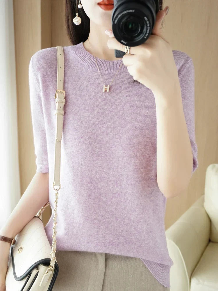 Damen-Strickpullover aus Merinowollmischung mit Rundhalsausschnitt