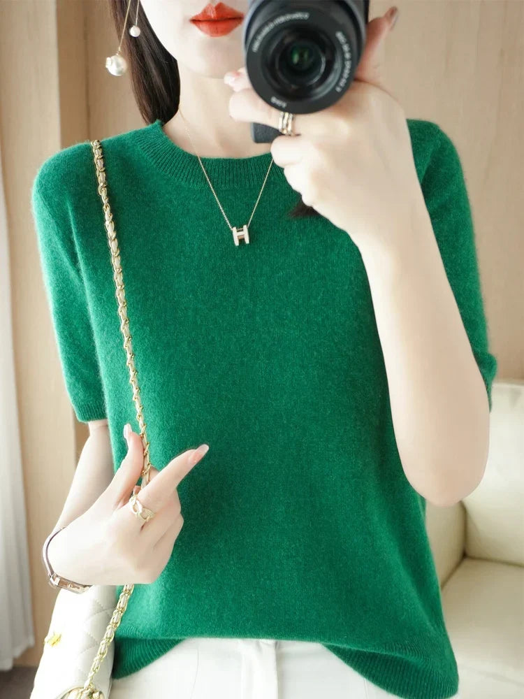 Damen-Strickpullover aus Merinowollmischung mit Rundhalsausschnitt