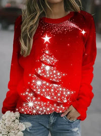 Damen-Sweatshirt mit funkelndem Weihnachtsbaum – lässiger Pullover mit Rundhalsausschnitt für den festlichen Winter