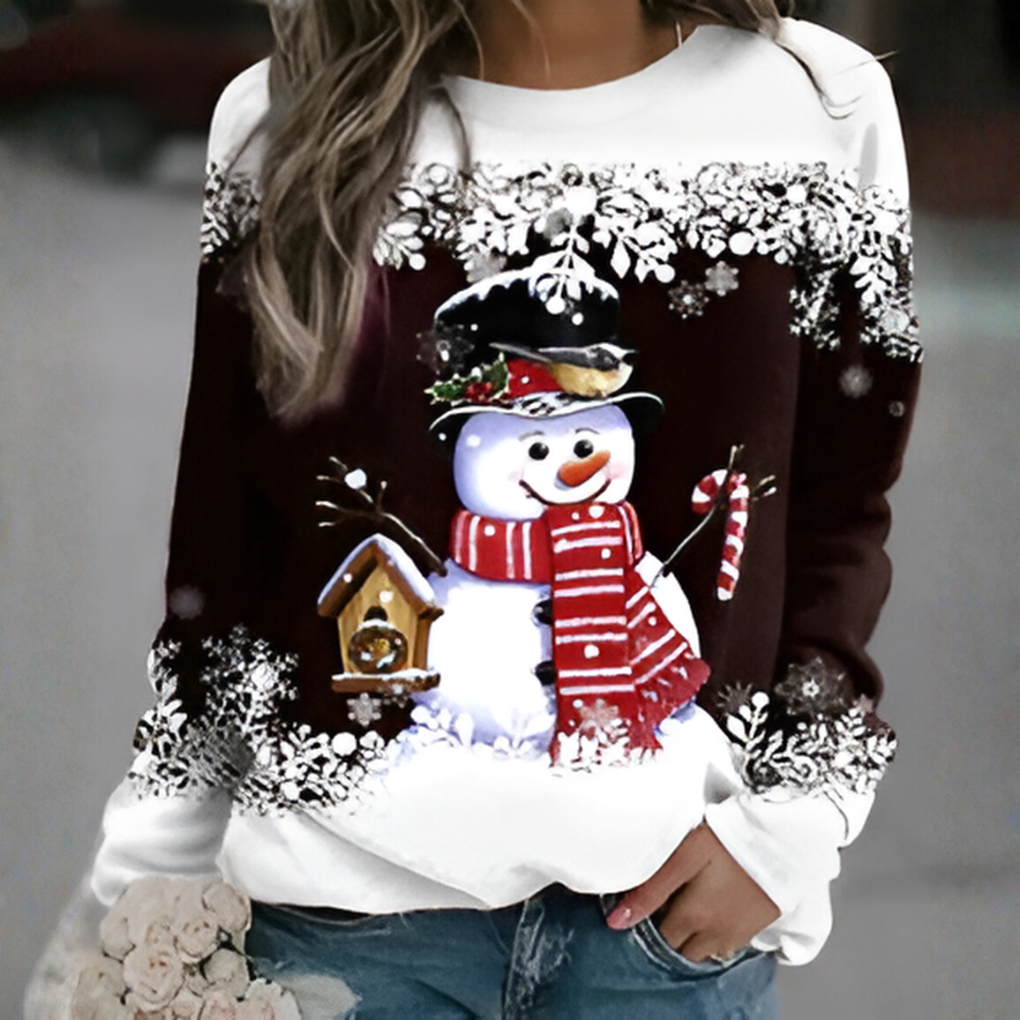 Damen-Weihnachtssweatshirt mit Schneeflocken-Print