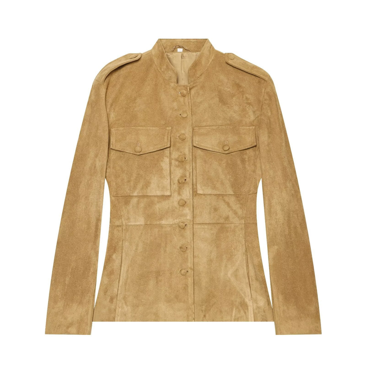 Damen-Wildlederjacke im Military-Stil mit Stehkragen