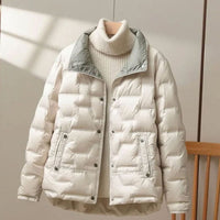 Damen-Winter-Steppdaunenjacke mit hohem Stehkragen