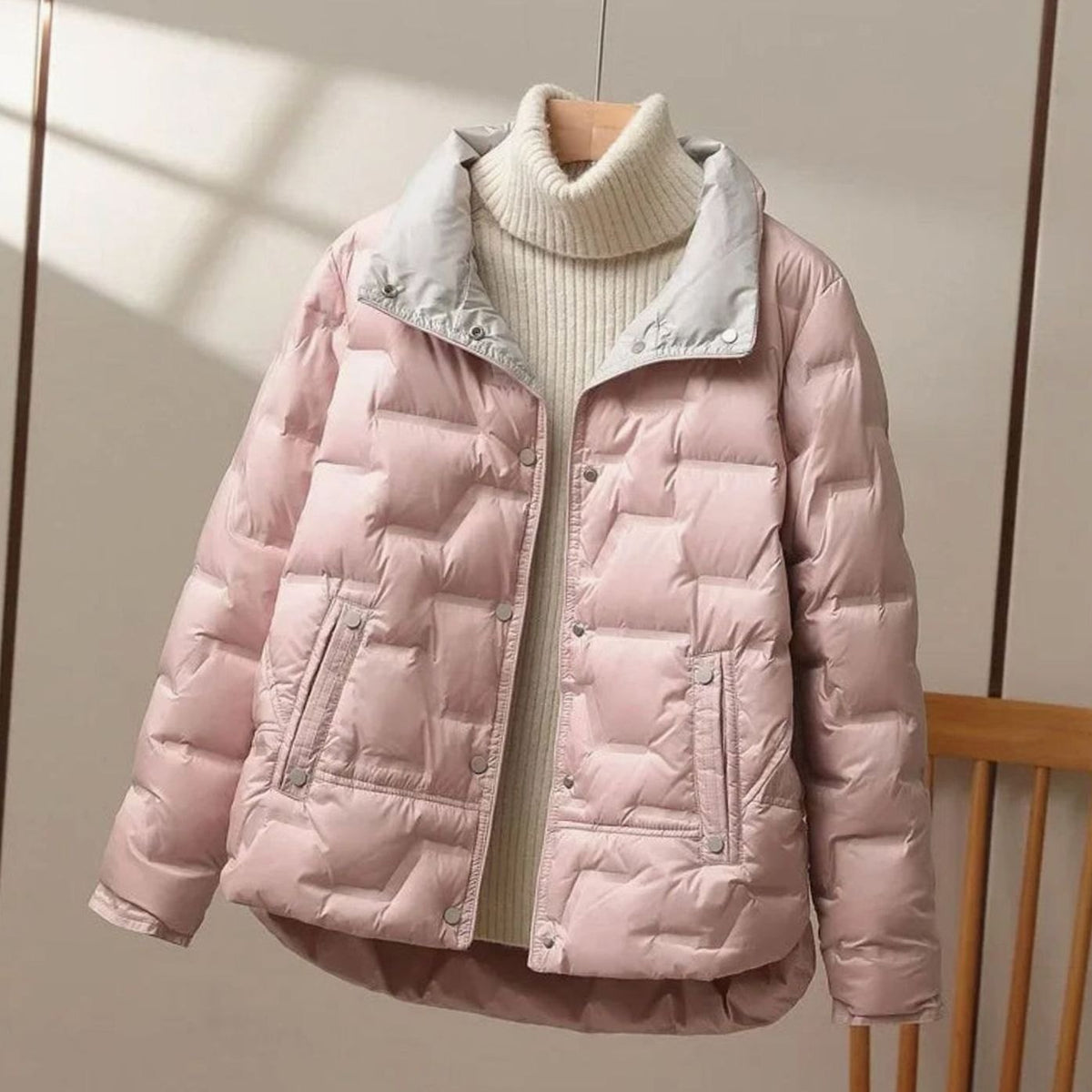 Damen-Winter-Steppdaunenjacke mit hohem Stehkragen